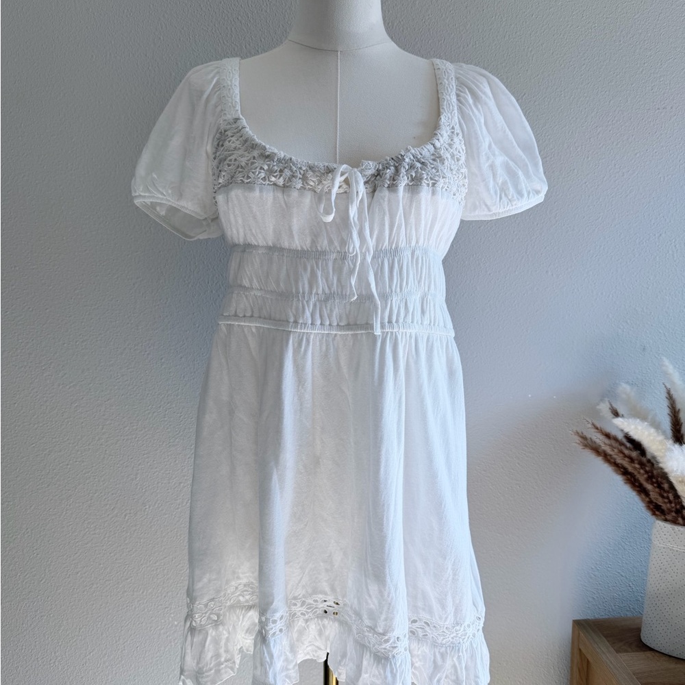 Urban Outfitters Short Sleeve Dress White Cotton‎ Peasant Top